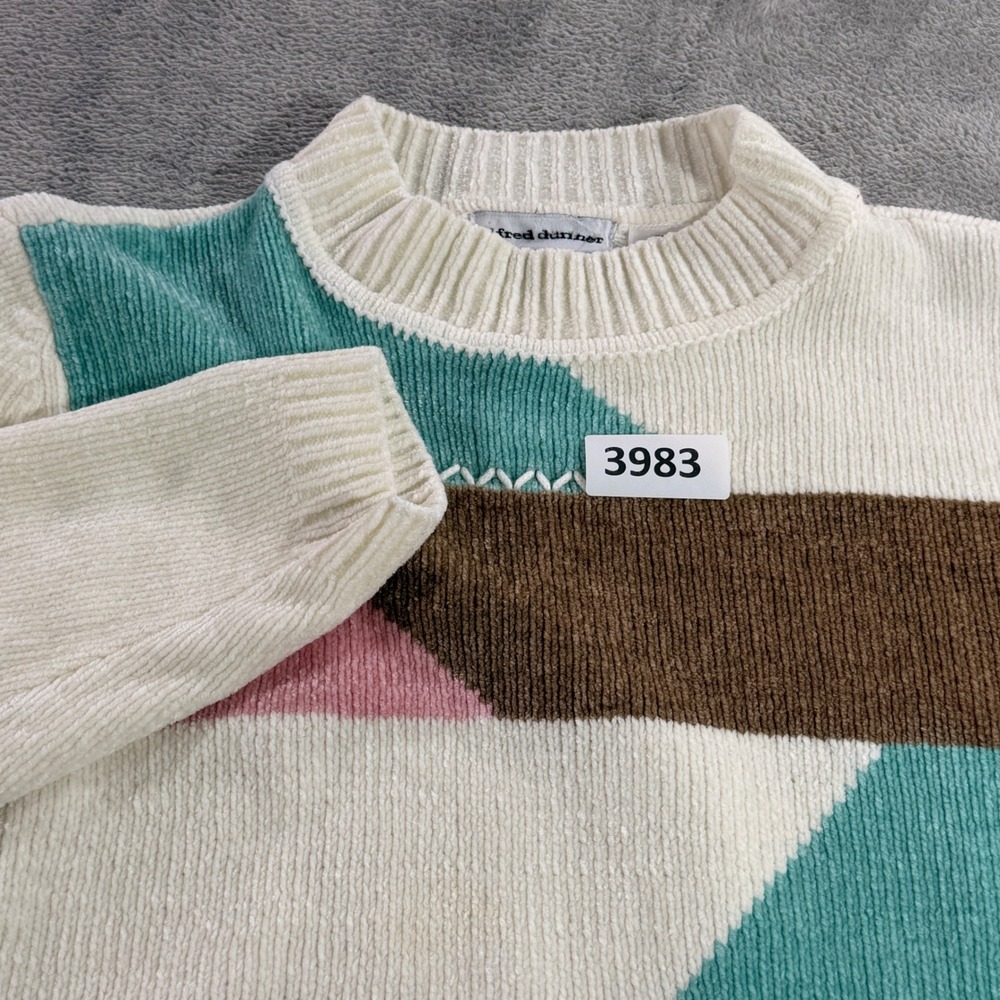 Alfred Dunner Sweater Womens PM Multi Colorblock Chenille Knit Geometric Petite